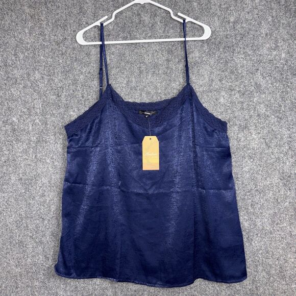 Andree By Unit Shirt Womens 2X Blue Satin Cami Y2k Classic Capsule Party Date - Picture 1 of 12